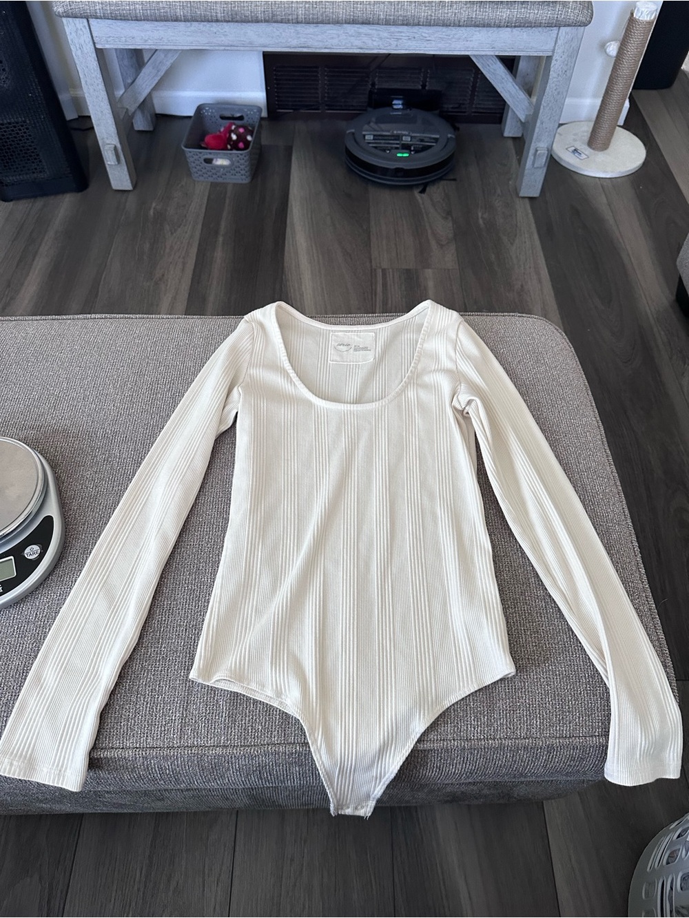 Aerie Medium Ribbed Long-Sleeve Scoop Neck Bodysuit - Cream